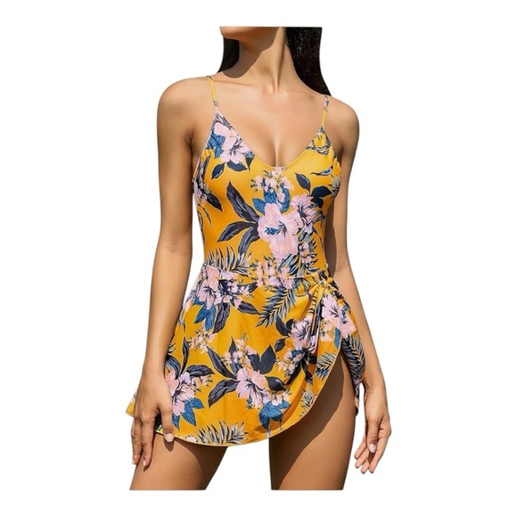 SHEKINI Floral Tummy Control One Piece Skirted V Neck Swimsuit Size L - Picture 16 of 16